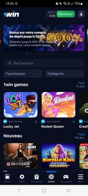 Jeux de Casino sur l'Application 1Win